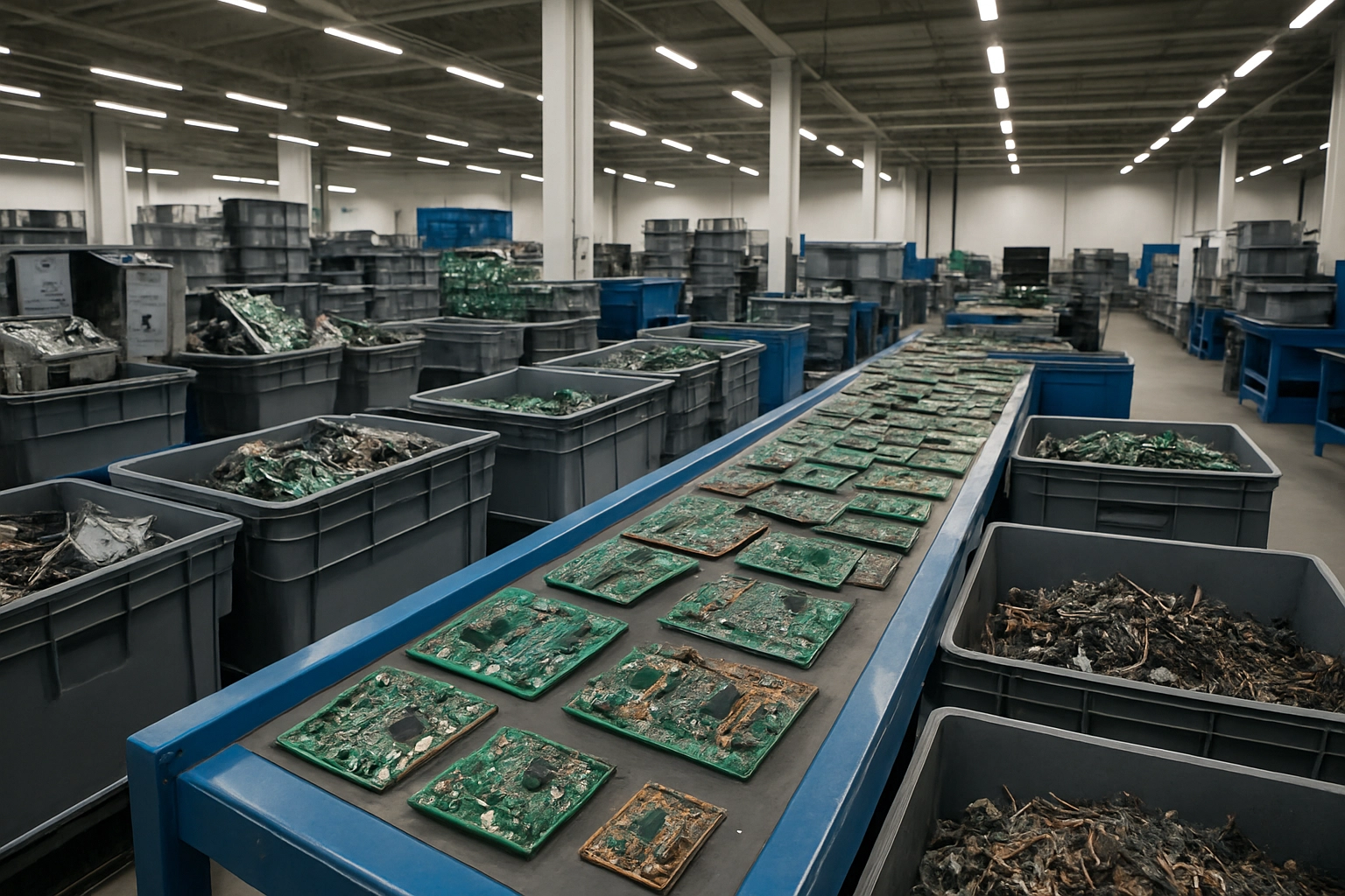 Technician sorting electronics for certified recycling